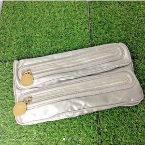 STELLA MCCARTNEY Italy Silver Satin  Clutch Wallet